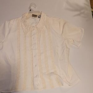 #0030-Laura Scott Cream Lace Detail Top